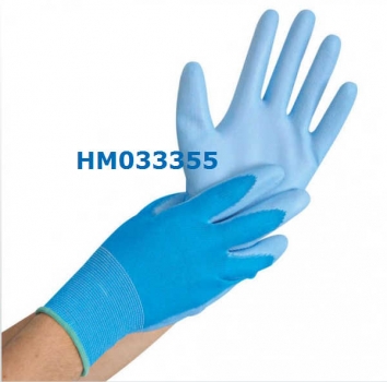 Arbeitshandschuh blau, 12 Paar, M (Nylonfeinstrickhandschuhe, PU Handfläche)
